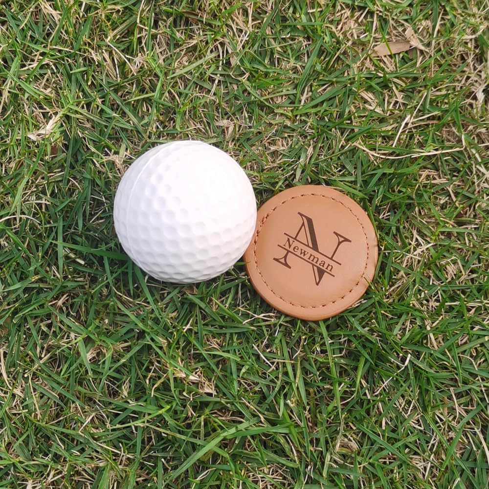 Personalized Golf Ball Markers, (Set of 2) Custom Magnetic Leather Golf Markers, Gift for Men Dad Husband