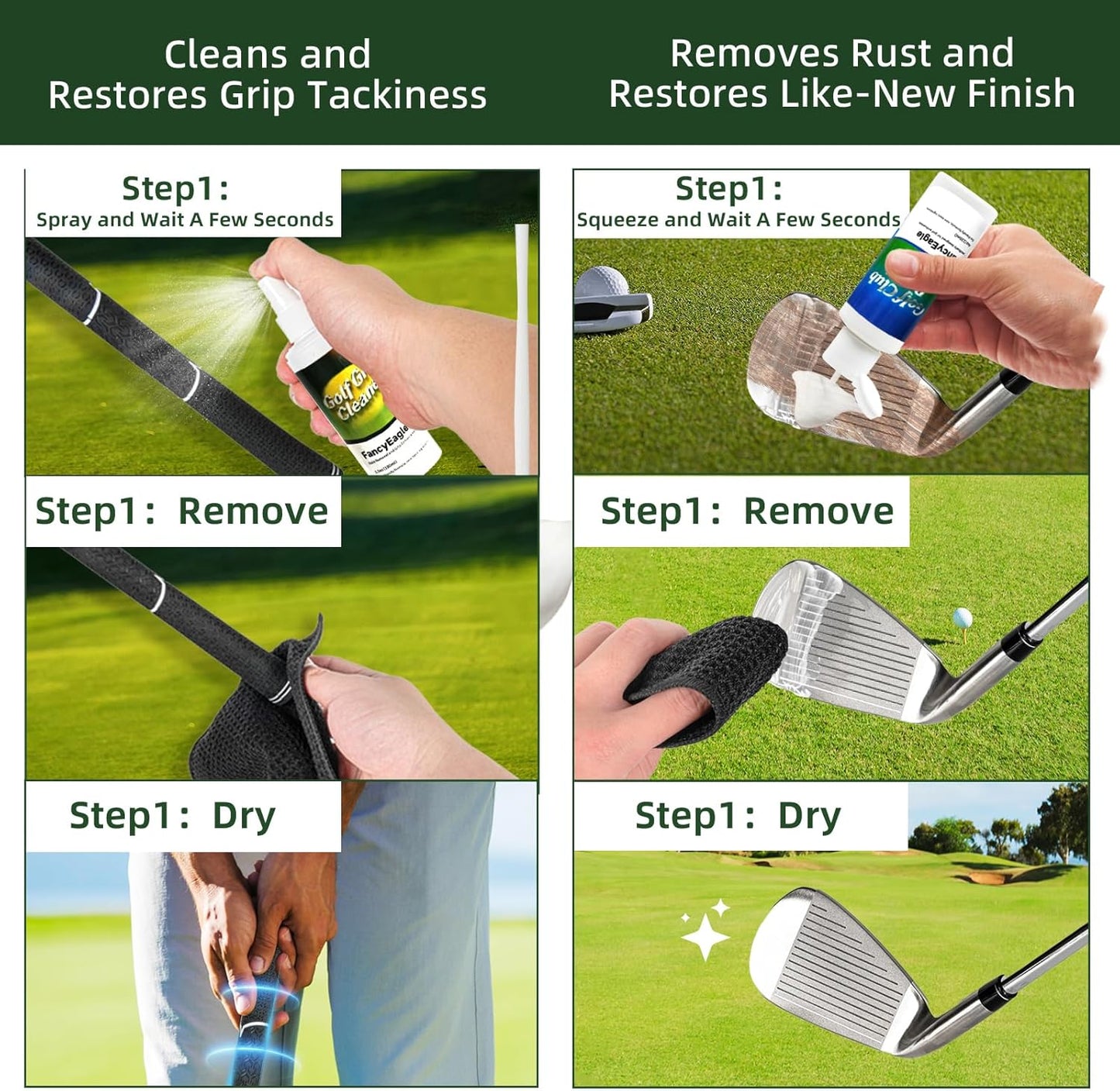 Golf Club Care Kit - Clean, Polish and Restore Irons, Drivers, Putters -Remove Rust, Scratches & Restore Tackiness | Includes Golf Club Cleaner, Polish, Grip Cleaner, Magnetic Towel & Golf Club Brush