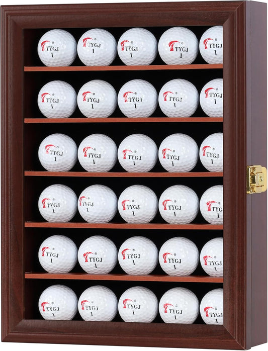 Golf Ball Display Case for 30 Golf Balls, Display Cabinet Great Golfer Memorabilia Gift for Golf Enthusiasts, for Hole-in-1 Display, Wall Mount with Lockable Door Black