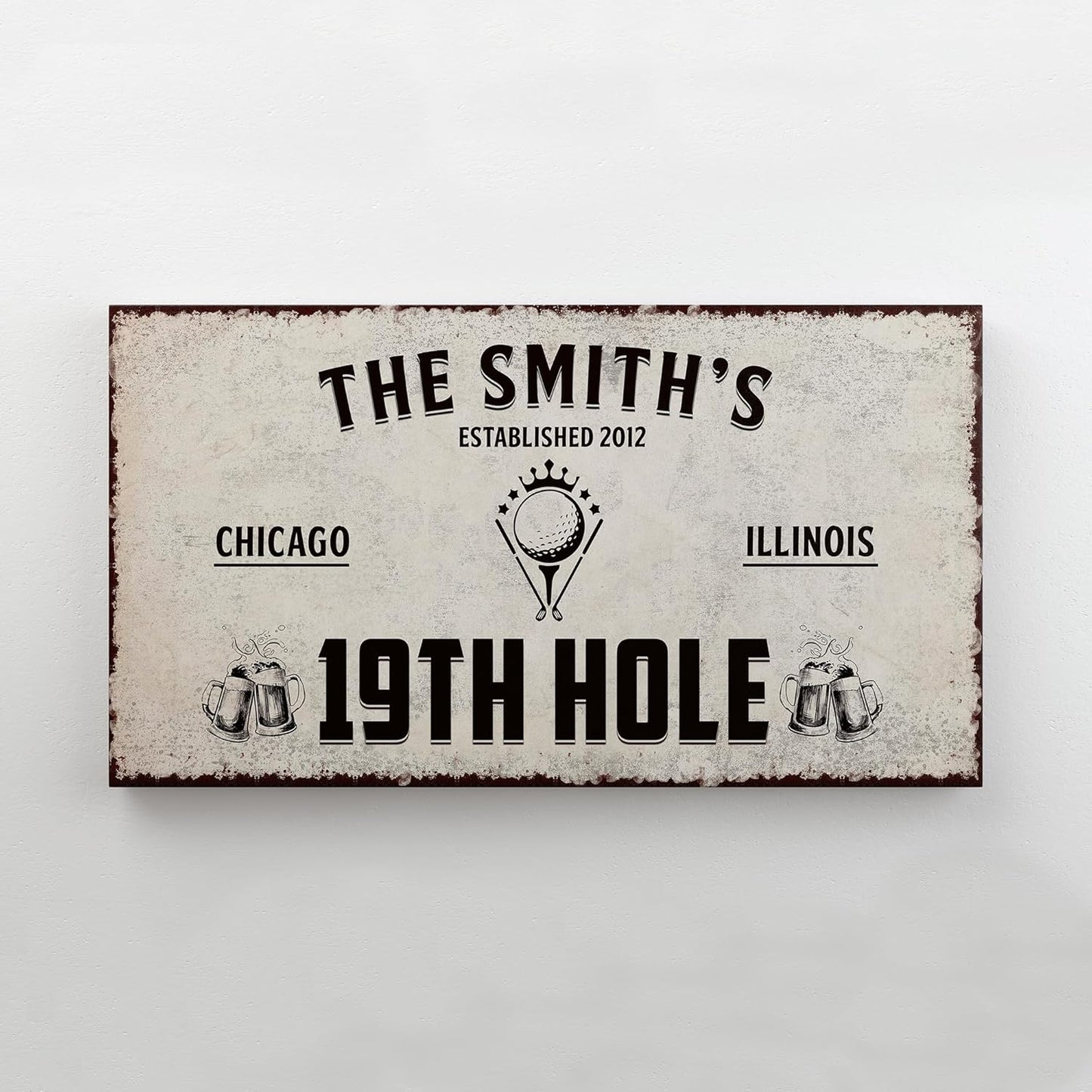 Golf Sign, 19th Hole, Retro Wall Art, Golf Wall Decor, Personalized Vintage Golf Sign for Man Cave Bar, Golfing Room, Golf Decor for Men Husband Boyfriend Dad (Golf Art with a Golf Ball)