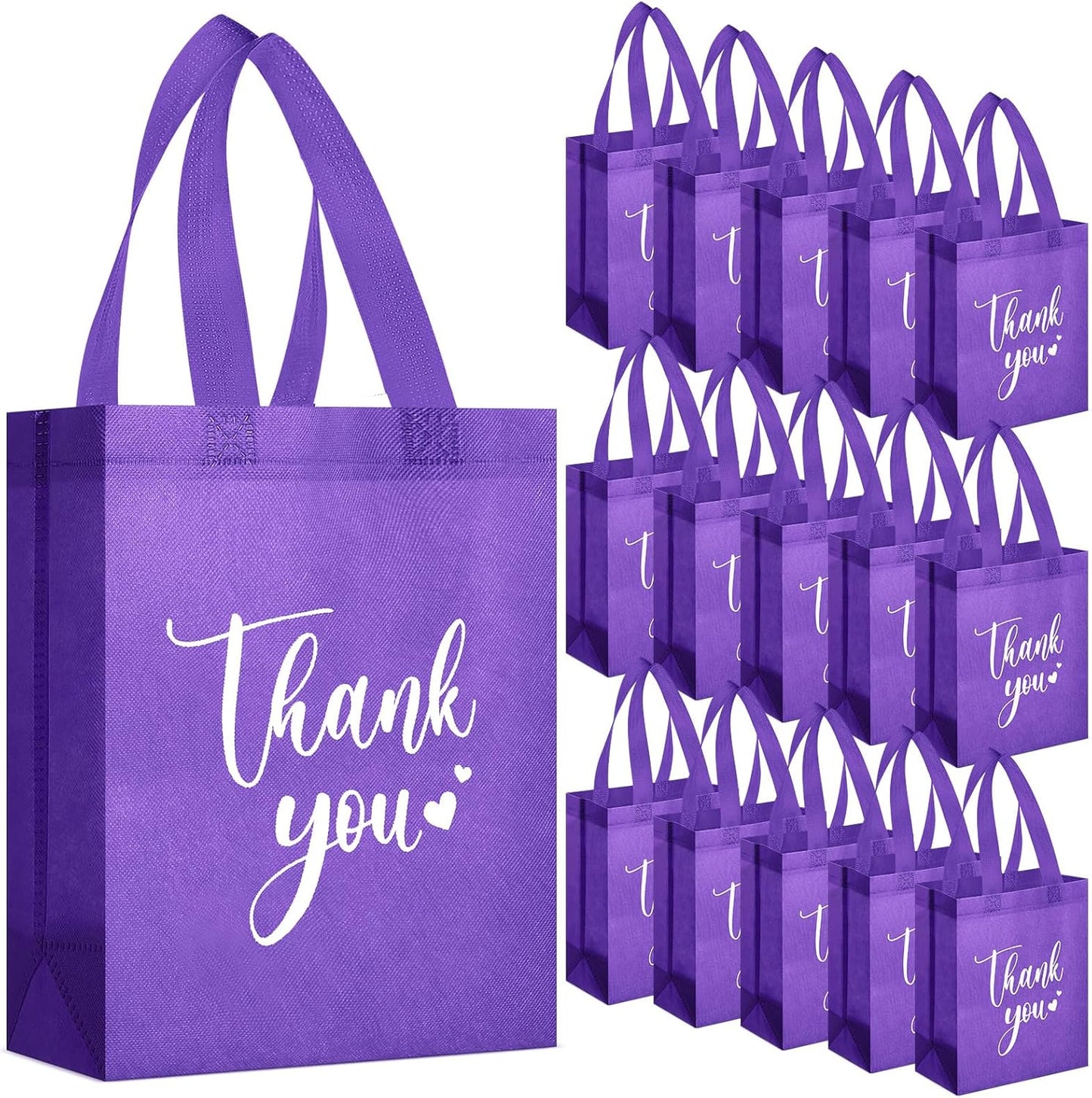 Sweetude 30 Pcs Thank You Gift Bags with Handles Bulk Reusable Goodie Bag Non Woven Foldable Handbag for Graduation Wedding Bridesmaid Gifts(10 x 8 x 4 Inch,Dark Purple)