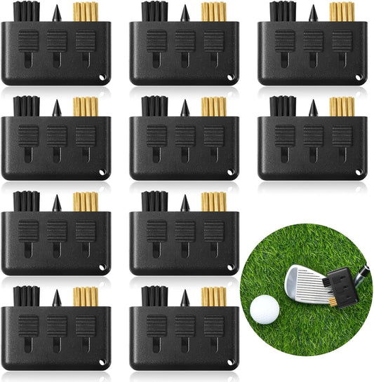 Nuanchu 10 Packs 3 in 1 Retractable Multiple Use Golf Club Cleaner Tool Portable Golf Club Brush Cleaning Kit with Groove Sharpening Tool, Pocket Size