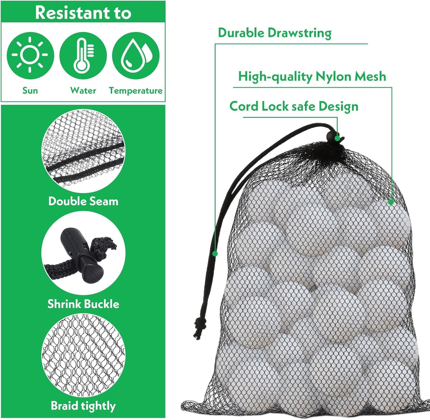 4 Pcs Mesh Bags with Drawstring, Golf Ball Bag Nylon Mesh Golf Ball Storage Pouch Sports Equipment Organizer Sack for Collecting Half Balls Tennis Beach Travel (2 Sizes)