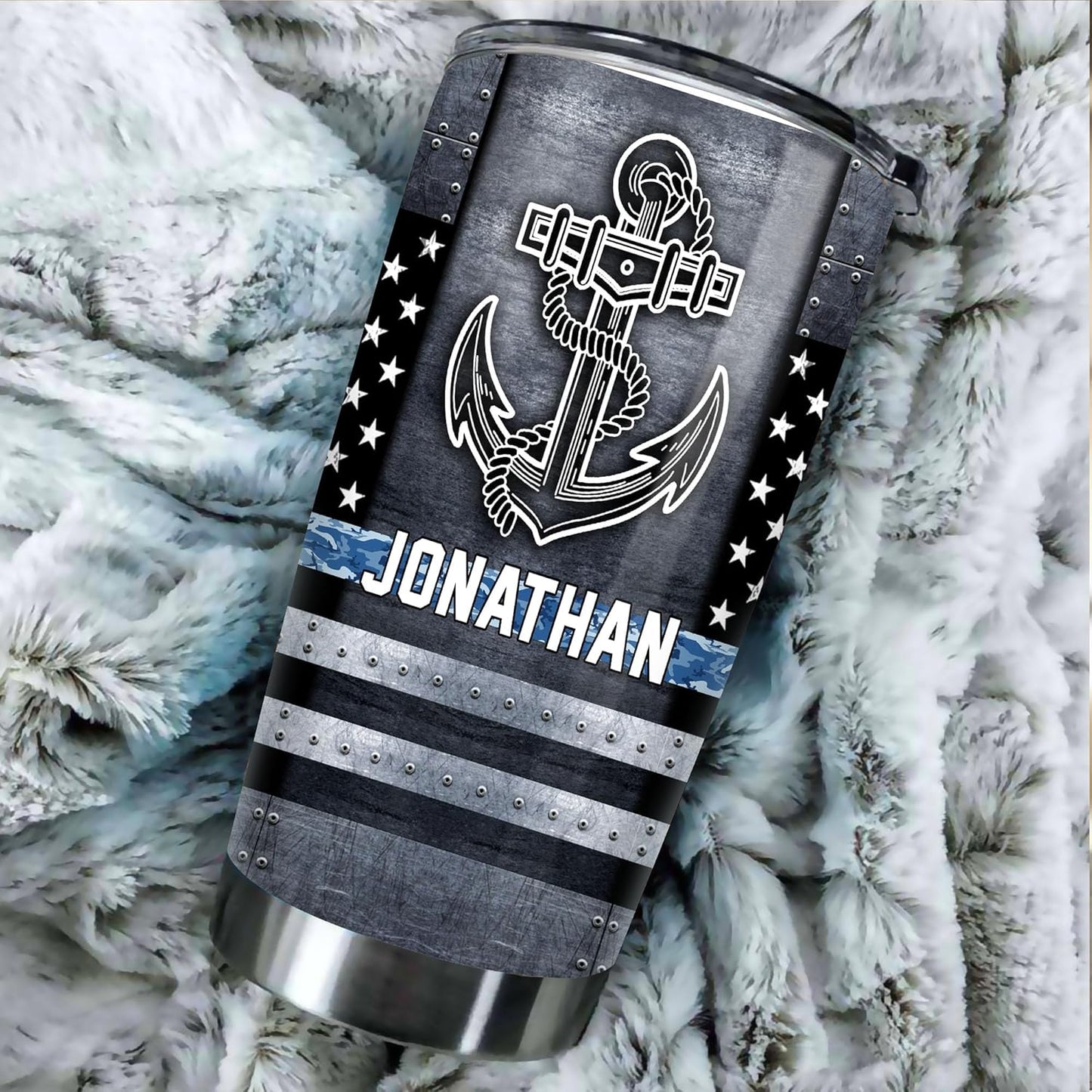 Personalized US Navy Military Veteran 20oz Tumbler With Lid - US Navy Flag Gifts - Soldier Academy Graduation Retirement Birthday Gifts