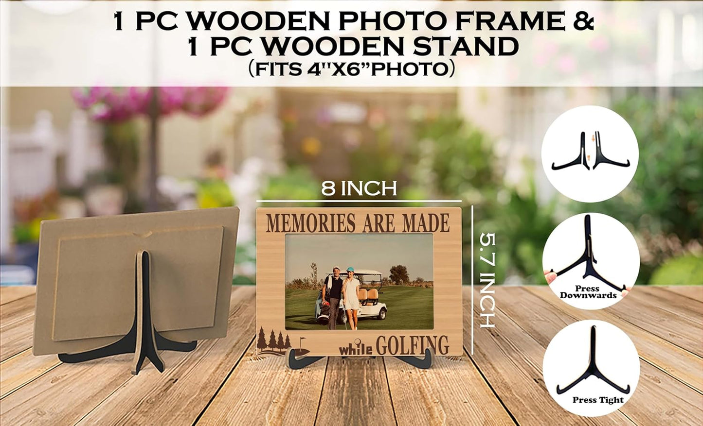 Golf Photo Frame - Sport Themed Wooden Tabletop Picture Frame with Stand - Gifts For Golf Lover - Golf Gifts for Dad Uncle Friends Colleagues - Home Office Desk Decor -A54