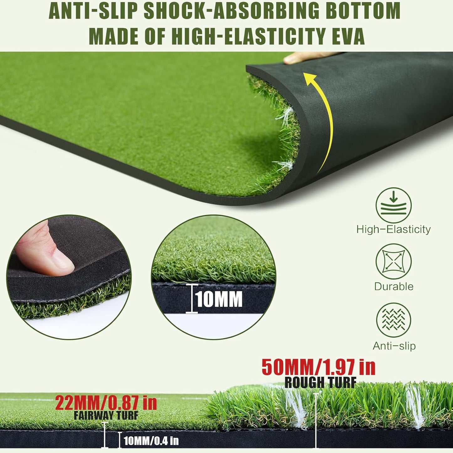 SIOTMERA 23x16IN & 5x4FT Golf Mat, Dual-Turf Golf Hitting Mat with High-Elasticity EVA Anti-Slip Bottom, Anti-Deformation,Reinforced Glue, Ideal for Swing,Chipping Practice,Indoor/Outdoor