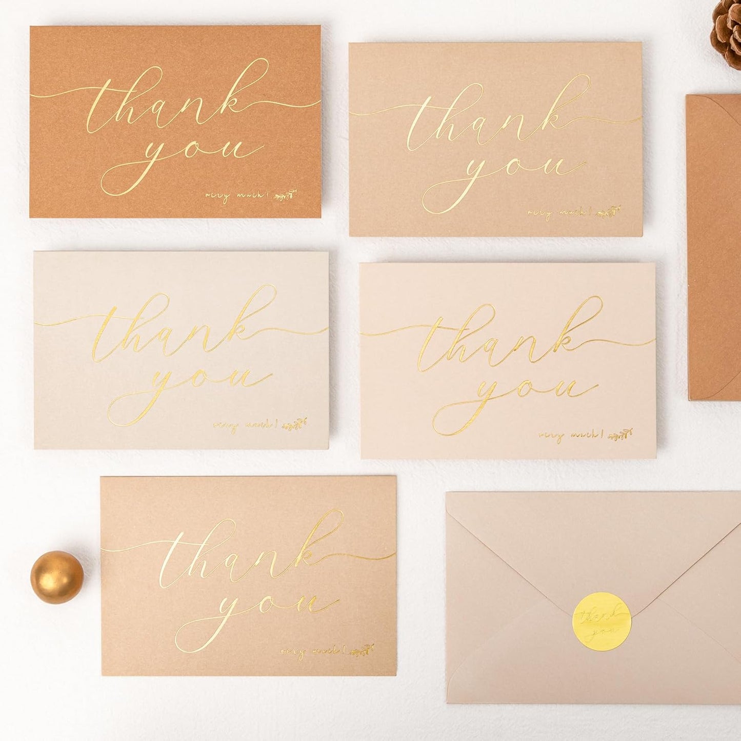 Crisky 50 Pcs Neutral Thank You Cards With 50 Envelopes & 50 Stickers Simple, Chic, Elegant Greeting Cards Perfect for: Wedding/Business/Birthday/Graduation etc. 4 x 6 inches 50 Pack