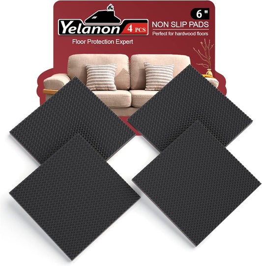 Yelanon Non Slip Furniture Pads -4pcs 6" Furniture Grippers Hardwood Floors, Non Skid for Furniture Legs,Self Adhesive Rubber Furniture Feet, Anti Slide Floors Protectors for Keep Couch Stoppers