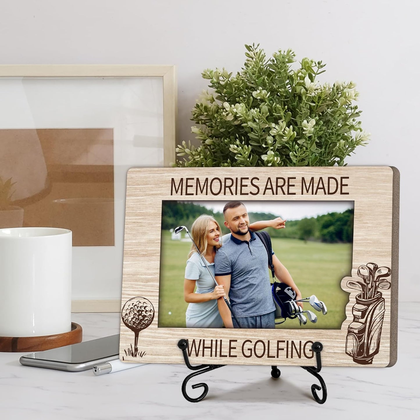 Special Golf Gifts for Women Men Friends, Warm Memory Gift for Family, Golf Decorative Photo Frame, Wooden Picture Frame with Stand, Golfer Present, Home Office Desk Decor-B25