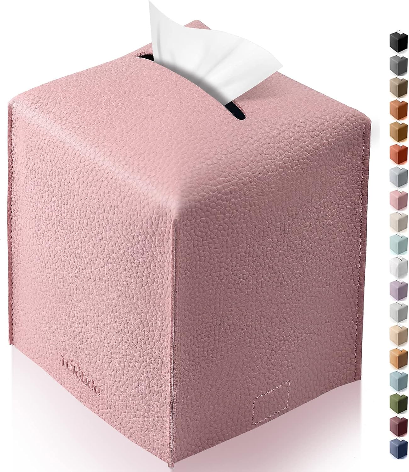 Tissue Box Cover for PU Leather, Modern Simple Solid Color Holder Square Tissue Bag, Ideal for Bathrooms,Office,Car,Nightstand,Outdoor Tent,Dining Table,5"X5"X5", Single Pink