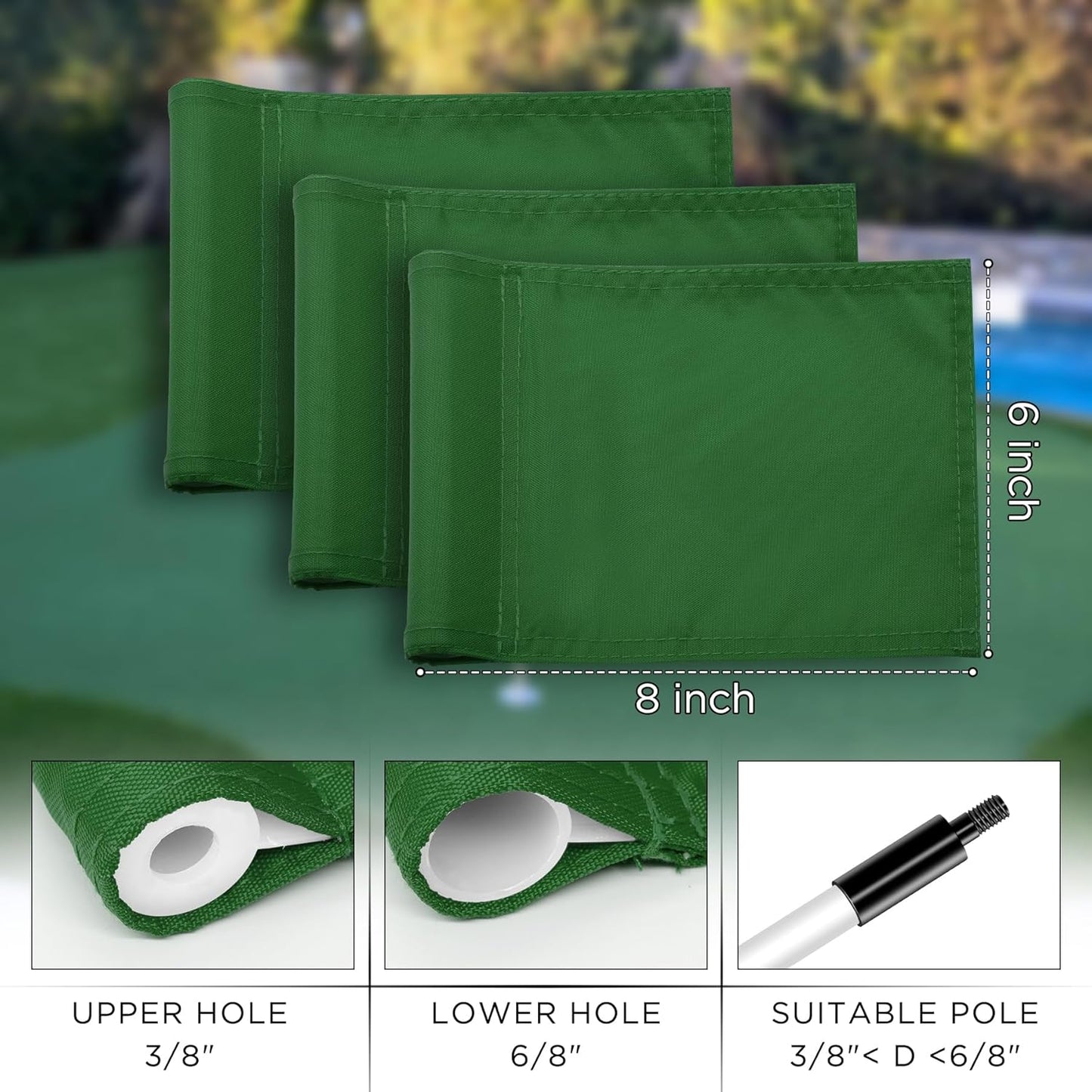 KINGTOP Solid Golf Flag All 8x6 Inch - 420D Nylon, Tube Inserted - Mini Putting Green Flags for Backyard Practice
