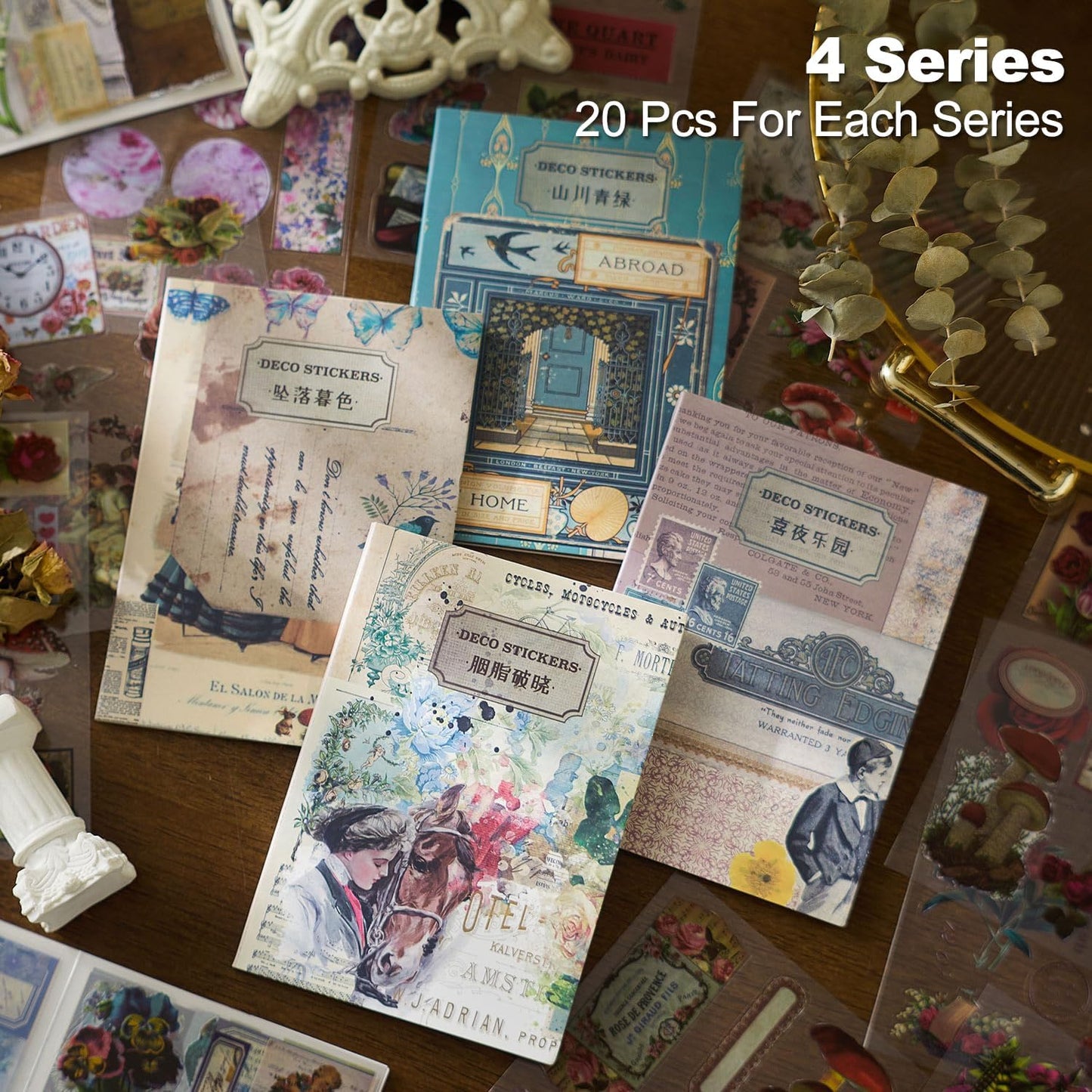 Vintage PET Sticker Book, 80 Pages Fantasy Ephemera for Scrapbooking, Journaling, Crafting, DIY Projects, and Art Supplies