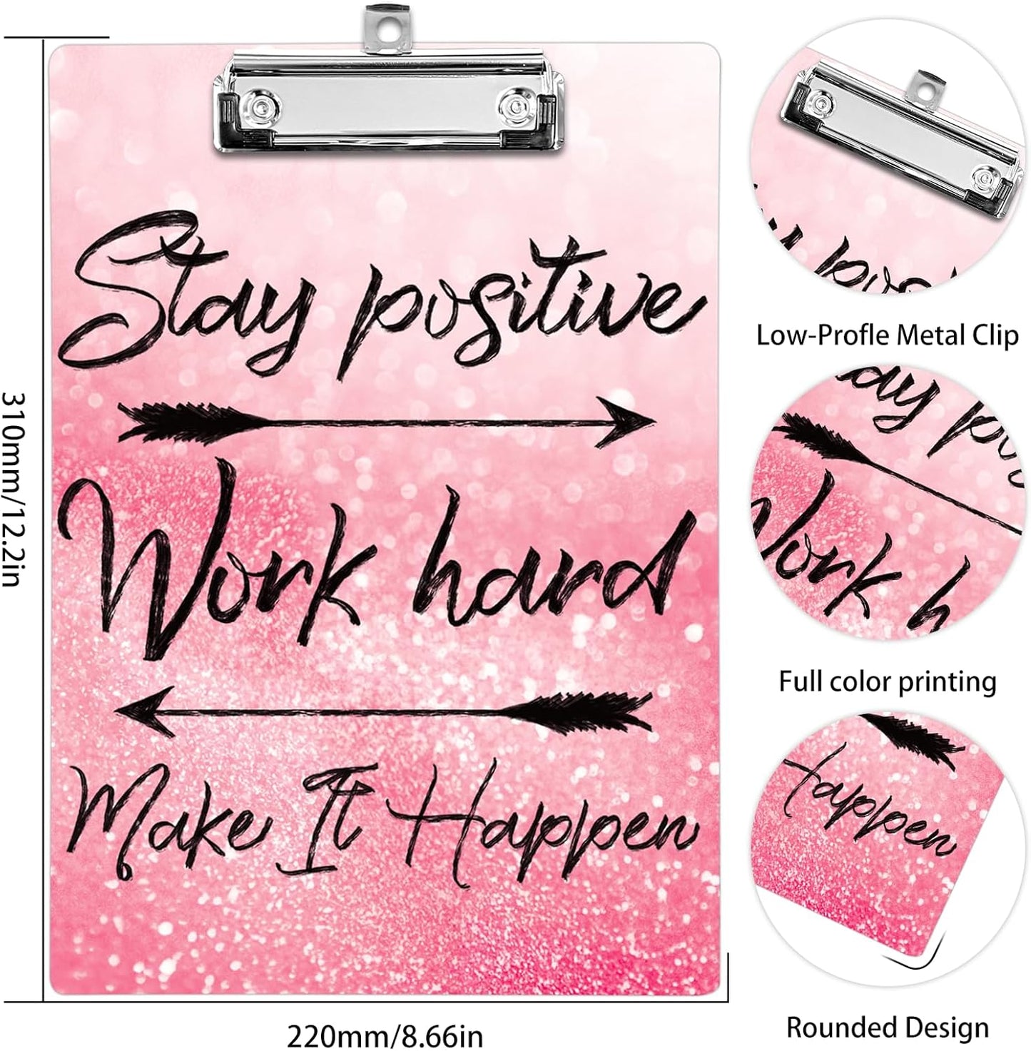 Plastic A4 Clipboards, Cute Fashion Clipboard Decorative, 12.2" x 8.7" Standard A4 Size Clipboards, Plastic Acrylic Clipboard for Teacher, Social Worker, Students,Women, Office Supplies (Positive)