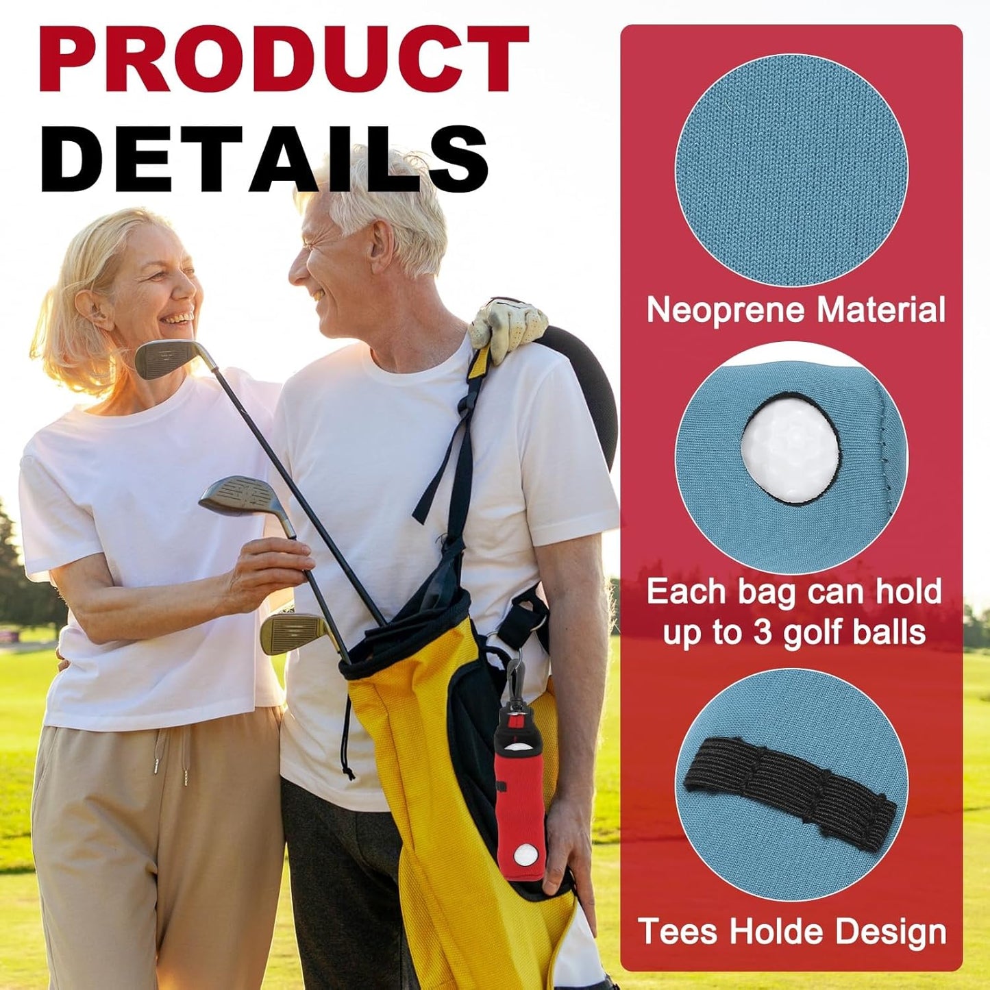 uxcell Golf Ball Carry Bag, Waist-Mounted Storage Bag Neoprene Golf Tee Holder Pouch with Lightweight Hook for Men and Women