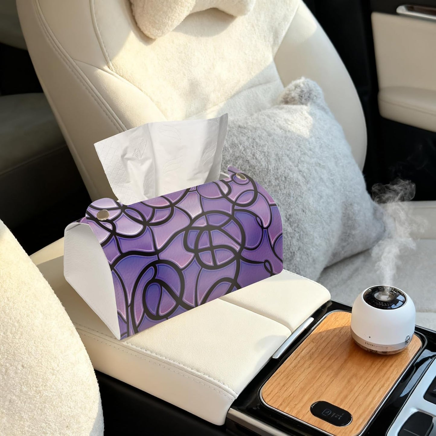 Abstract Purple Stained Glass Tissue Box Cover Holder – Rectangular Tissue Organizer, Decorative Napkin Box Case for Home, Office & Car