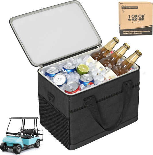 10L0L Golf Cart Ice Bag, 27L Large Capacity Waterproof Oxford Cooler with Multi-Pocket Design, 6-Hour Insulation, Easy Access & Lightweight for Yamaha EZGO Club Car Golf Cart Accessories (Black/Gray)