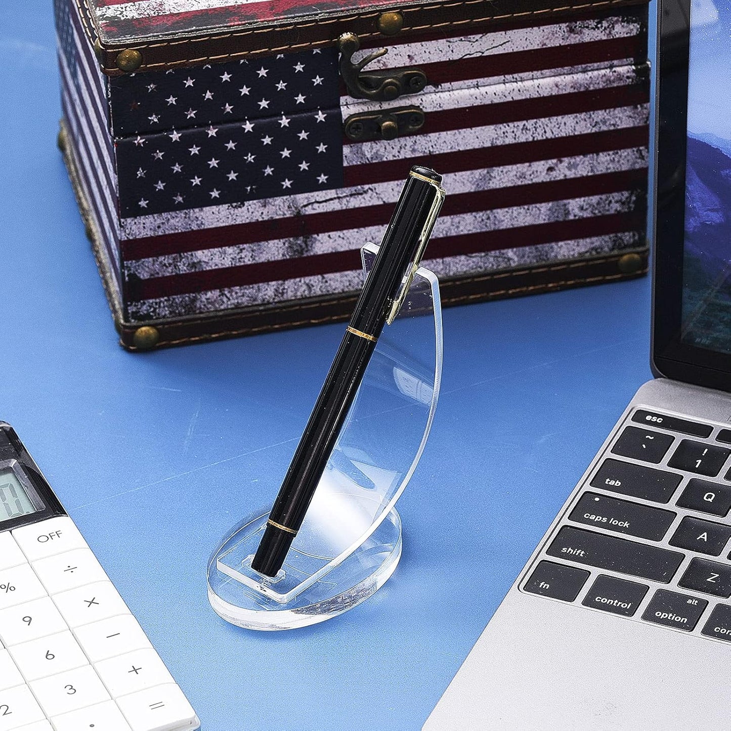 Spakon 2 Pieces Acrylic Pen Holder Display Stand Pencil Display Holder Fountain Pen Ballpoint Rack Desk Pencil Wand Showcase, Paintbrush Drying Rack for Home Office(Transparent)