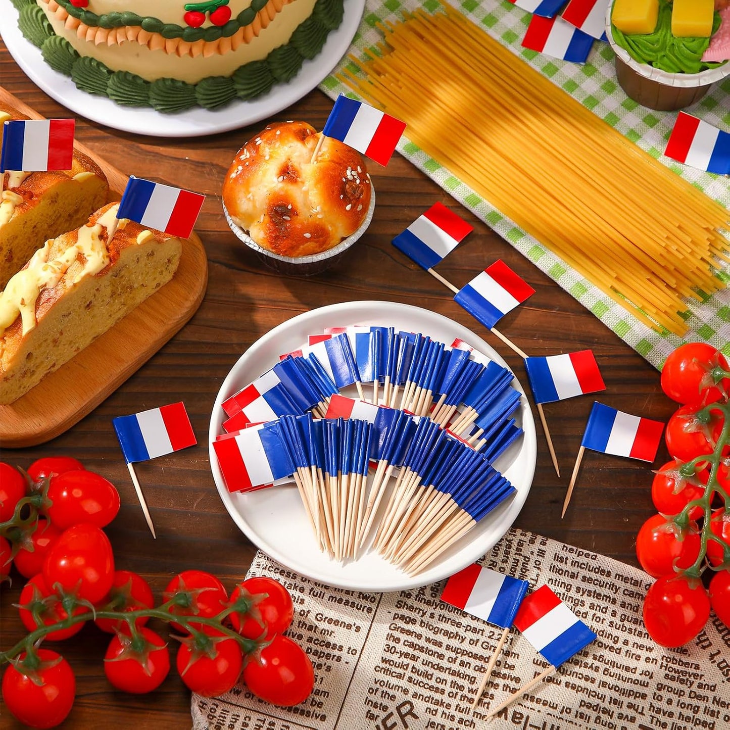 Meanplan 1000 Pcs French Flag France Toothpick Flags, Cocktail Picks Small Mini Stick France Cupcake Toppers Country Picks Party Decoration Celebration Cocktail Food Appetizers Bar Cake Flags
