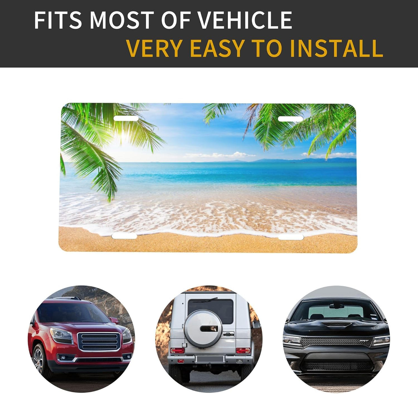 Custom License Plate Personalized Palm Tree Beach Funny Aluminum Front License Plates Decorative Rust-Free Metal Car Plate Covers for Women Men Car Tag Accessories fit Truck SUV 12 X 6 in