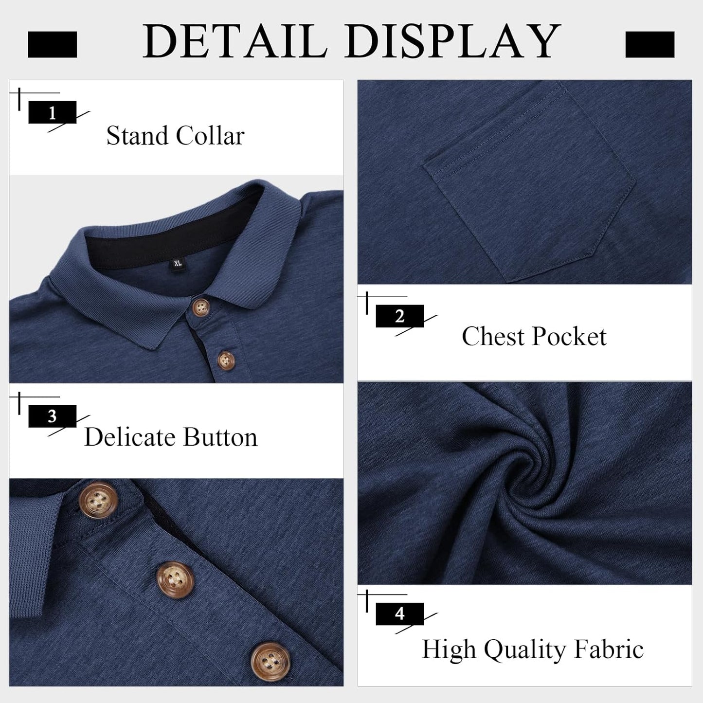 Mens Long Sleeve Polo Shirts Casual Moisture Wicking Golf Polo Shirts with Pocket