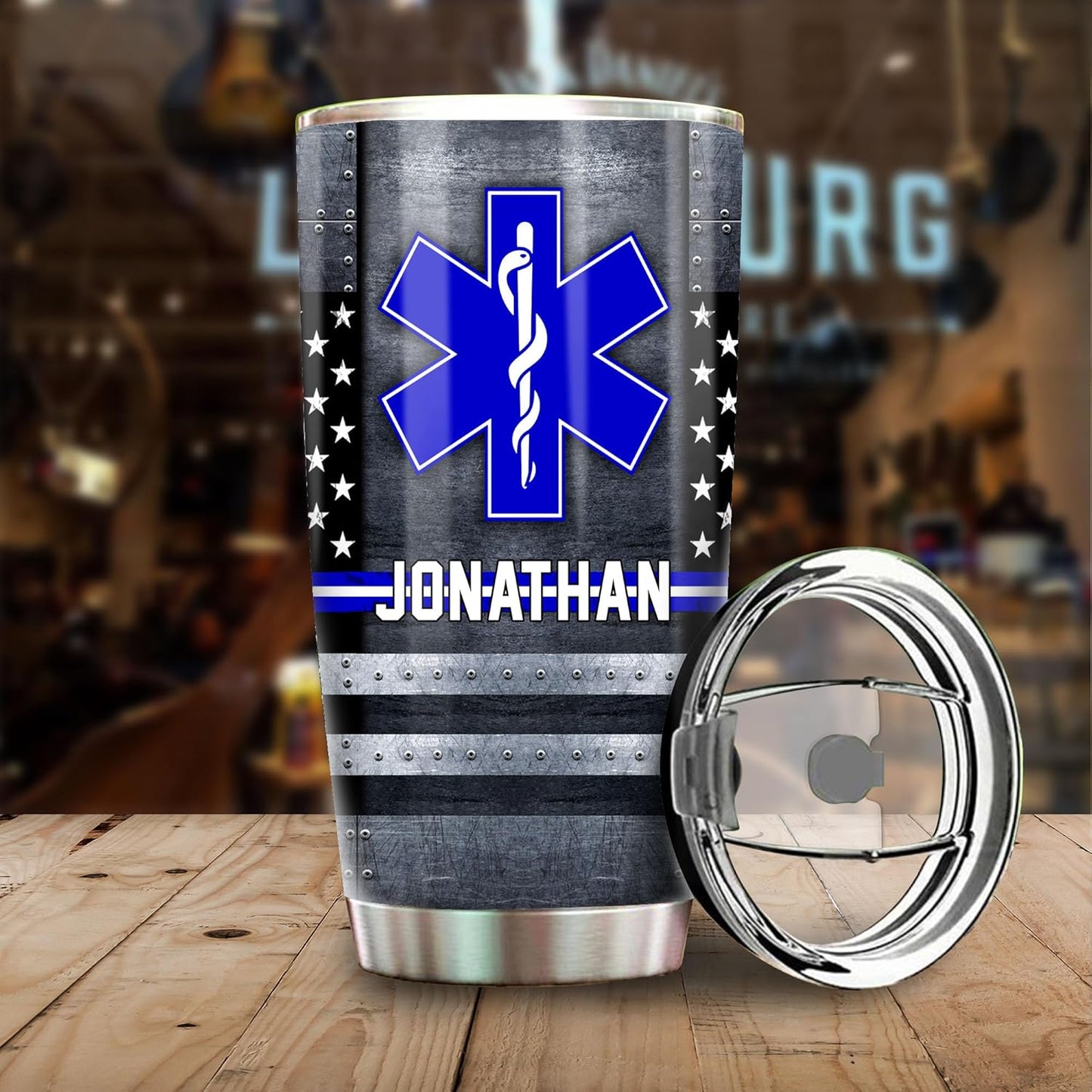 EMS EMT Paramedic Thin White Line American Flag 20oz Tumbler - Gift For Medical Worker - Custom Star Of Life Us Flag - Nurse Gifts for Women - 20oz Tumbler With Lid