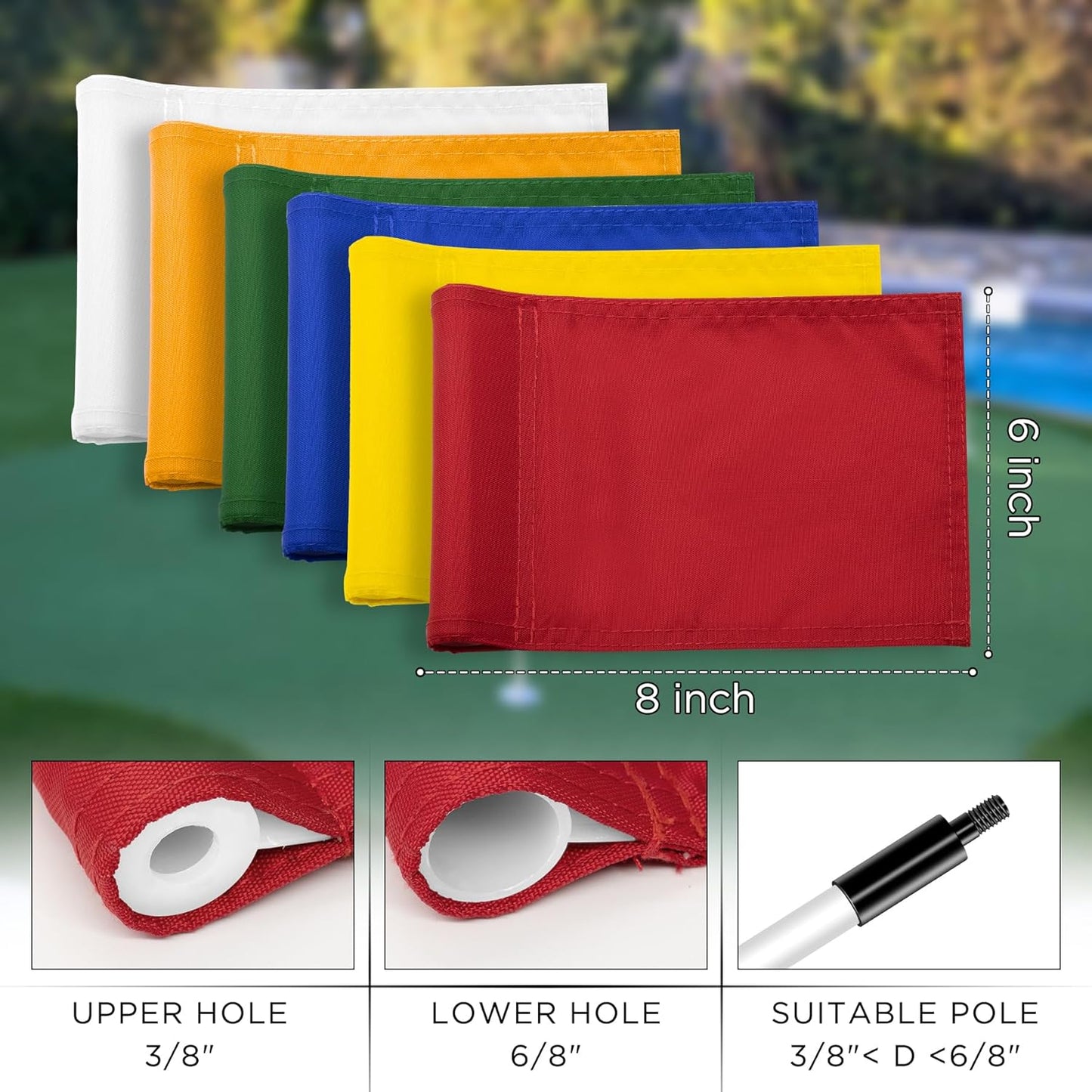 KINGTOP Solid Golf Flag All 8x6 Inch - 420D Nylon, Tube Inserted - Mini Putting Green Flags for Backyard Practice