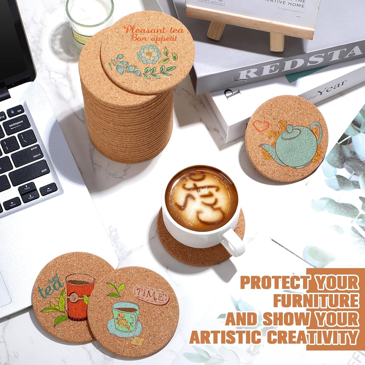 Lallisa 100 Pcs Cork Coasters for Drinks, Thick Absorbent Cork Coasters Bulk, Heat Resistant Plain Cup Mats for Gifts Reusable Circles Cup Pad for Wine Glass, Coffee Mug Crafts(Round)