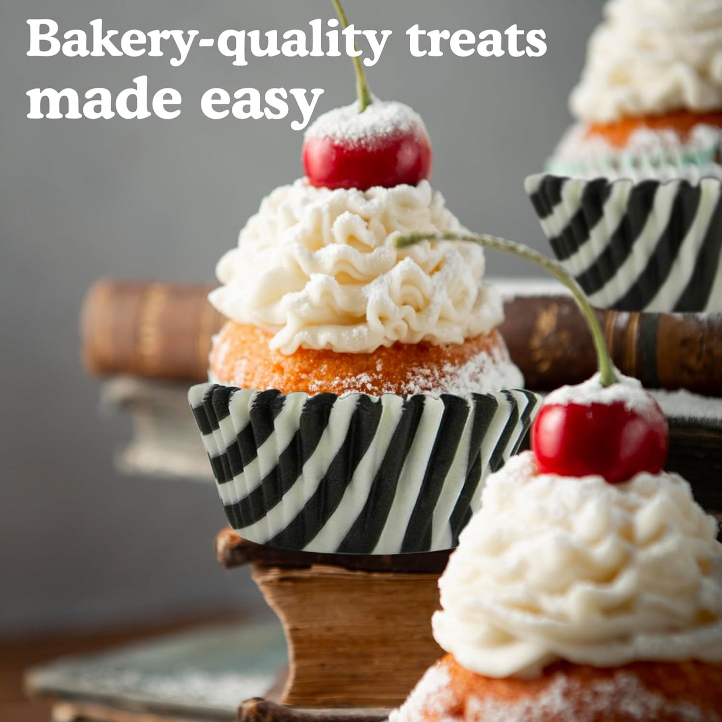 Regency Wraps Greaseproof Professional Grade Baking Cups, Pack of 40, Standard Liners, Black/White Stripe, for Cupcakes, Muffins, Candy, Non Stick
