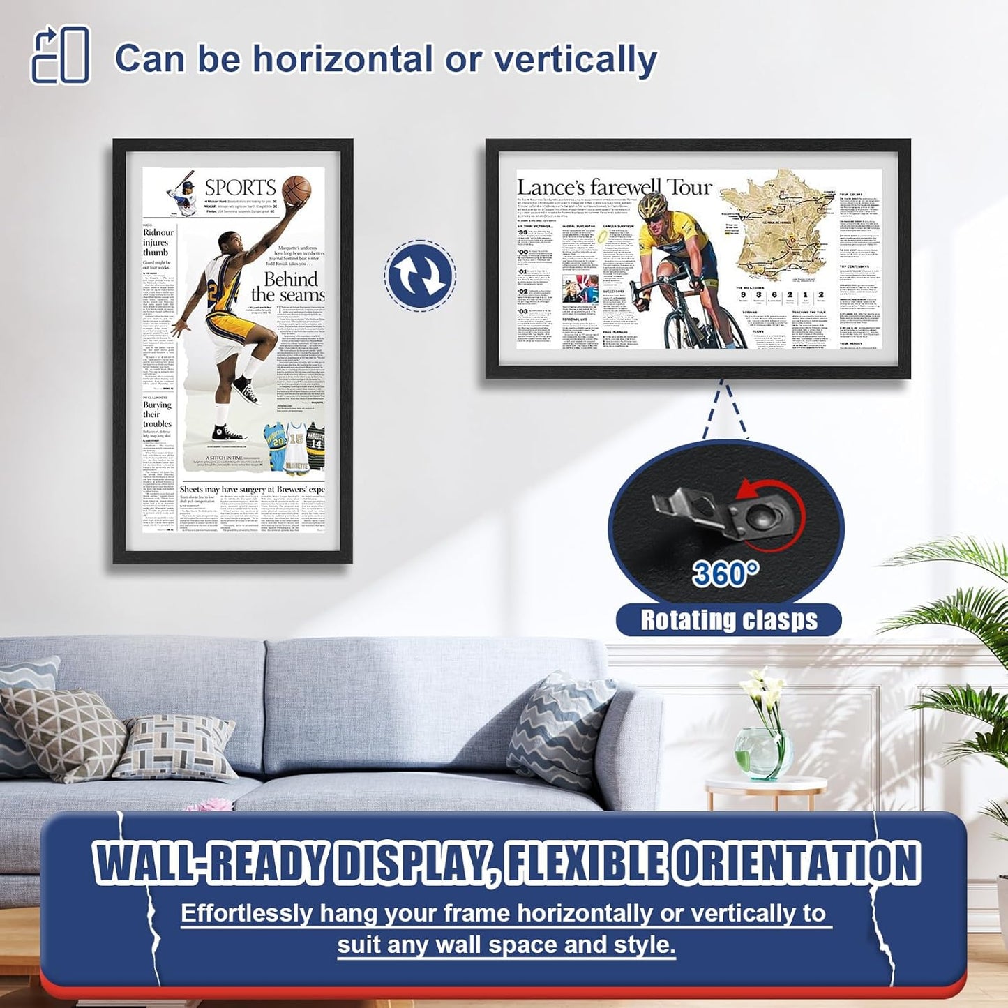 JupDec 11 × 22 Up to 13 × 24 Newspaper Frame, Premium Wood Display Case with Acrylic Panel, Wall Mount or Tabletop Stand, Perfect for Home & Office Decor, Ideal Gift for Collector, 3 Pack, White