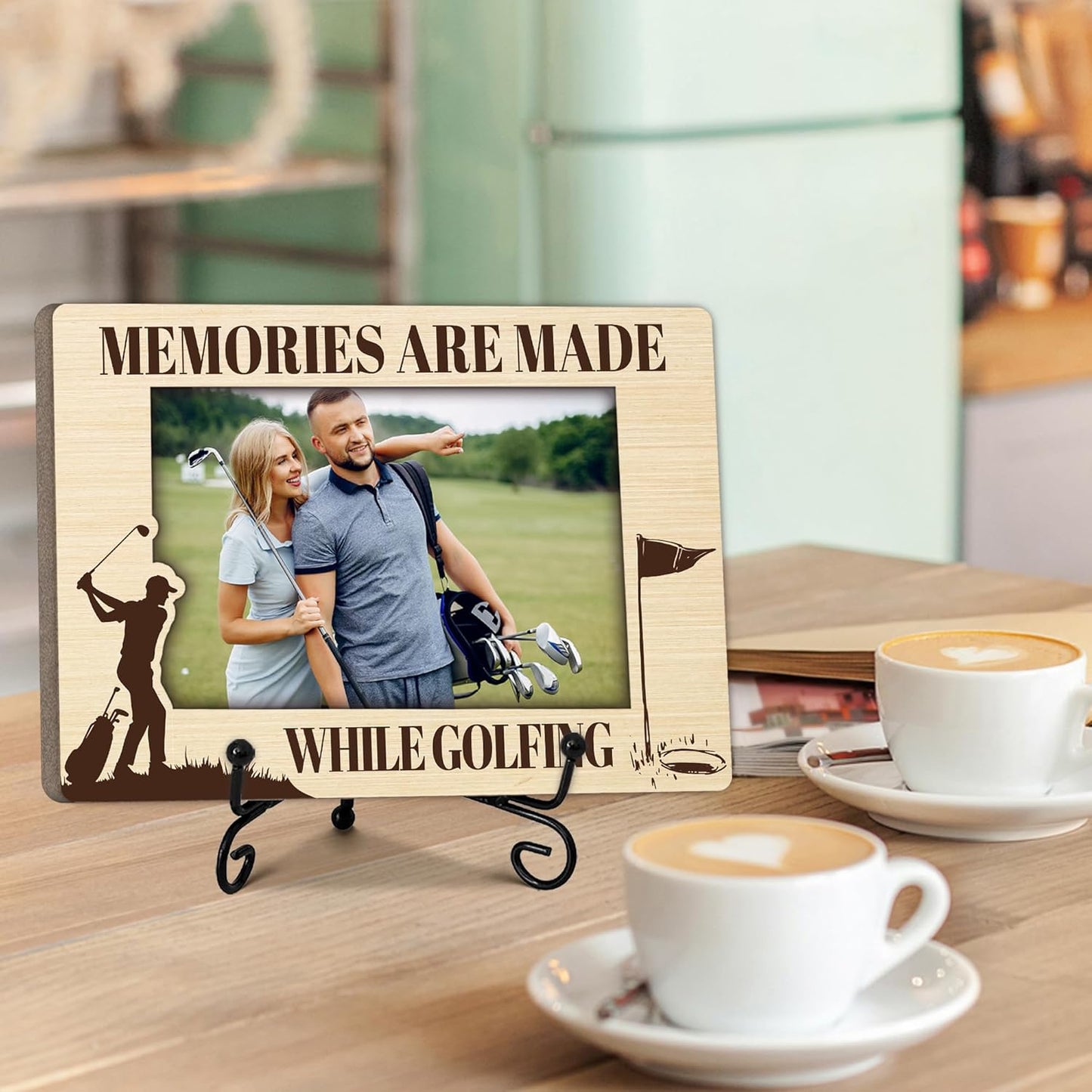 Special Golf Gifts for Family Golfer, Warm Memory Gifts for Female Male Friend, Golf Decorative Photo Frame, Horizontal Wooden Picture Frame with Stand, Home Office Desk Decor-B27
