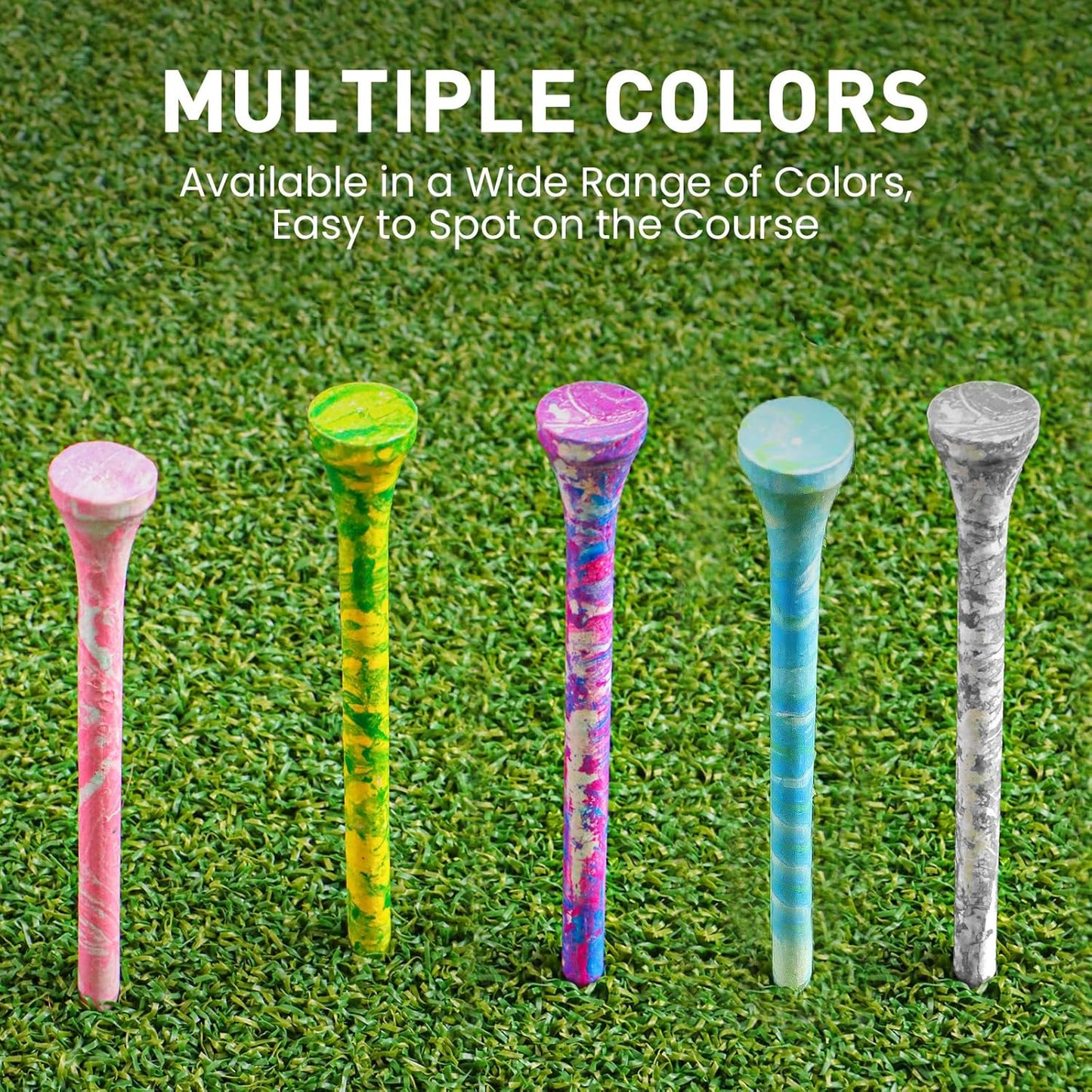 Amy Sport Golf Tees Styllish Bamboo Wooden Coloured Painted Bulk 200 Pack 1 1/2 3 1/4 2 3/4 Inch Tee, Enhanced Visibility Color Purple Pink Green Blue, Practice for Men Women
