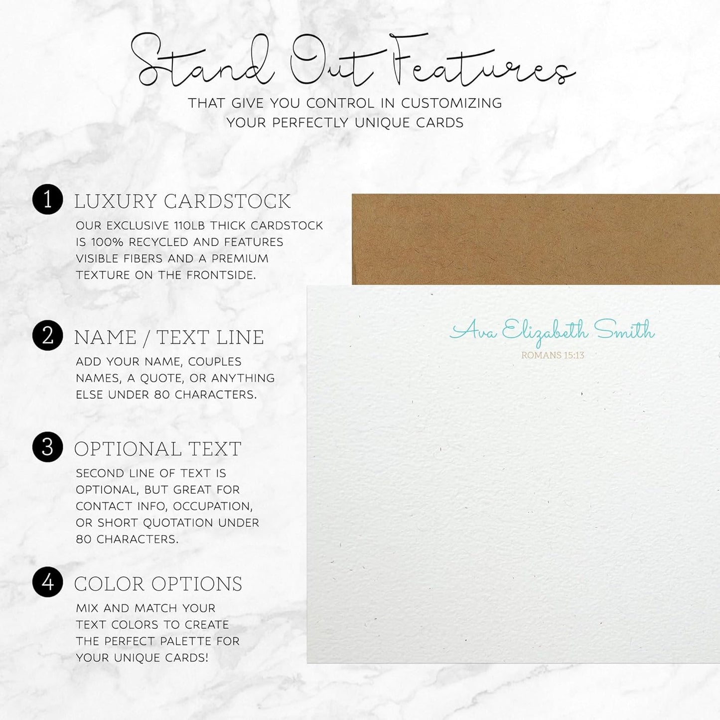 Personalized Note Cards – Custom Flat Stationery Set with Name – Personalized Thank You Cards – Elegant Personalized Stationery for Women (Ava Elizabeth)