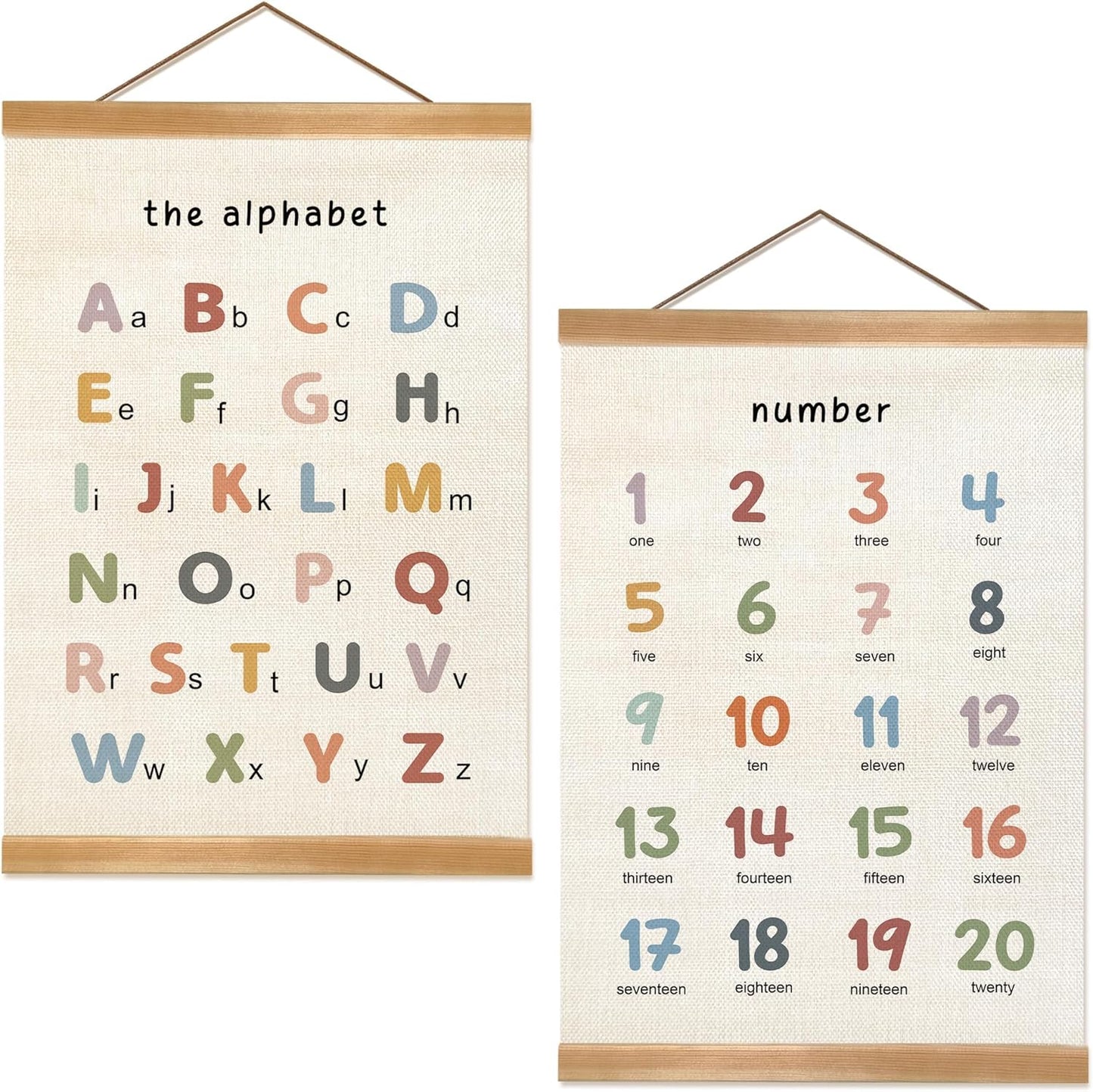 ZTGDA Alphabet Numbers Poster Set of 2, Alphabet Numbers Wall Art, ABC Banner Poster, Banner Wall Hanging Decor for Toddler Room Playroom Nursery Wall Classroom Decor (12x16inch ABC&123)