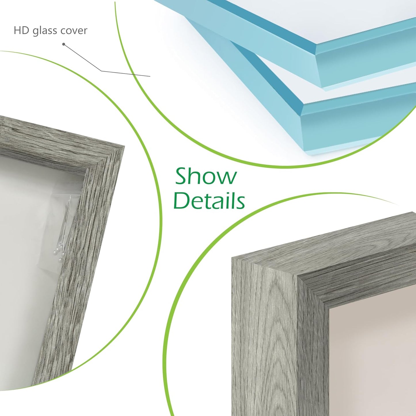 FrameWorks 8.5x11 Driftwood Wooden Shadow Box Frame – Soft Felt Back, Tempered Glass, and Included Elegant White Ball Push Pins