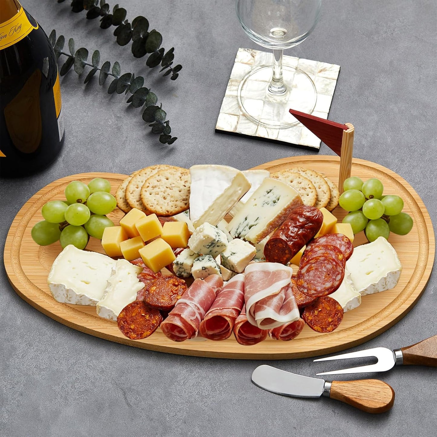 Golf Cheese Board Gift Set Golf Party Favor Prizes Charcuterie Wood Board with Knives and Box Father Day Gift for Dad Grandpa Party Tournament Game(Bamboo Color,15 x 8.3 x 0.47 ")
