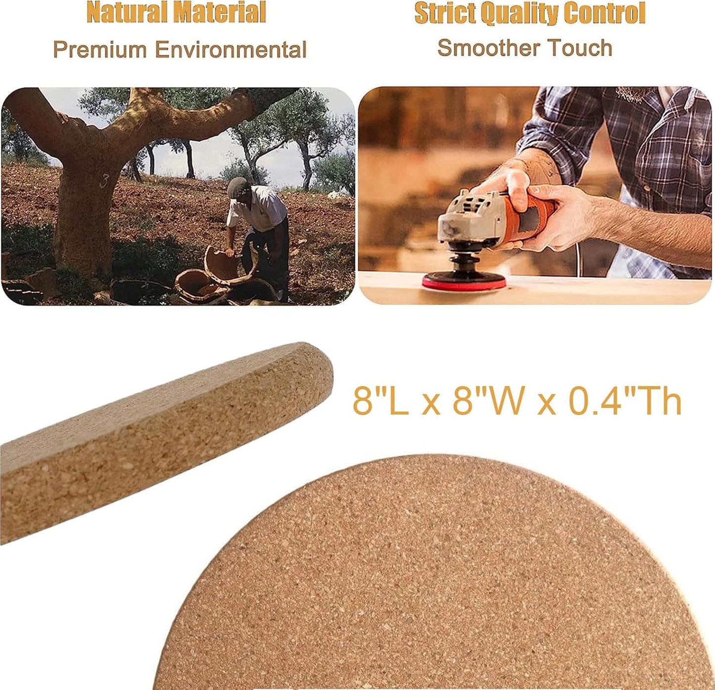 Cork Trivet Heat 7.5" High Density Thick 0.4" Cork Coaster Set for Pots Cups and Pans, Heat Resistant Multifunctional Cork Board, Hot Pads for for Table & Countertop 6pcs