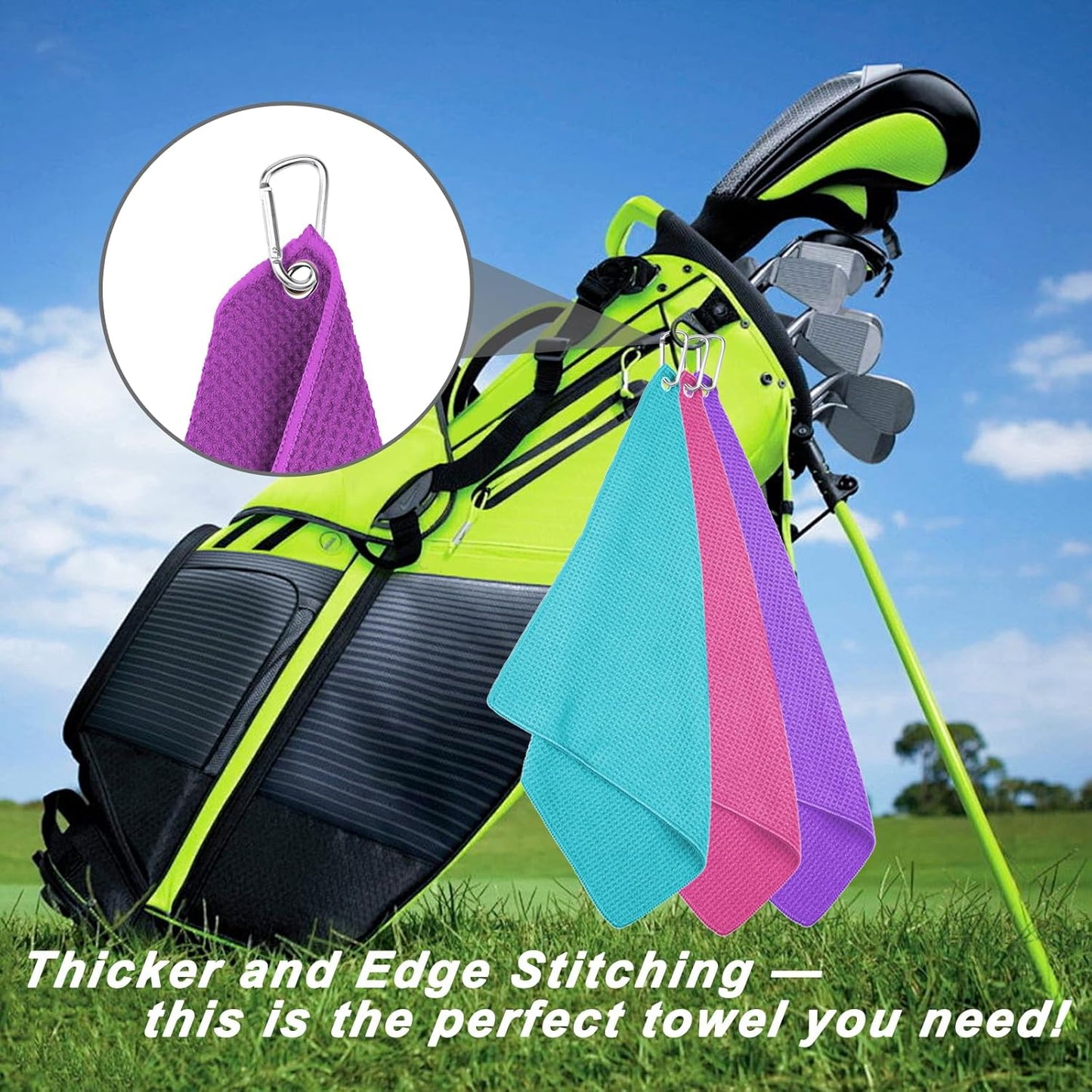 3 Pack 16" X 16" Golf Towels for Golf Bags, Premium Waffle-Pattern Golf Towel with Carabiner Clip, Super Absorbent Microfiber Towel, Golf Accessories for Women. 3 Pcs RolandPurple
