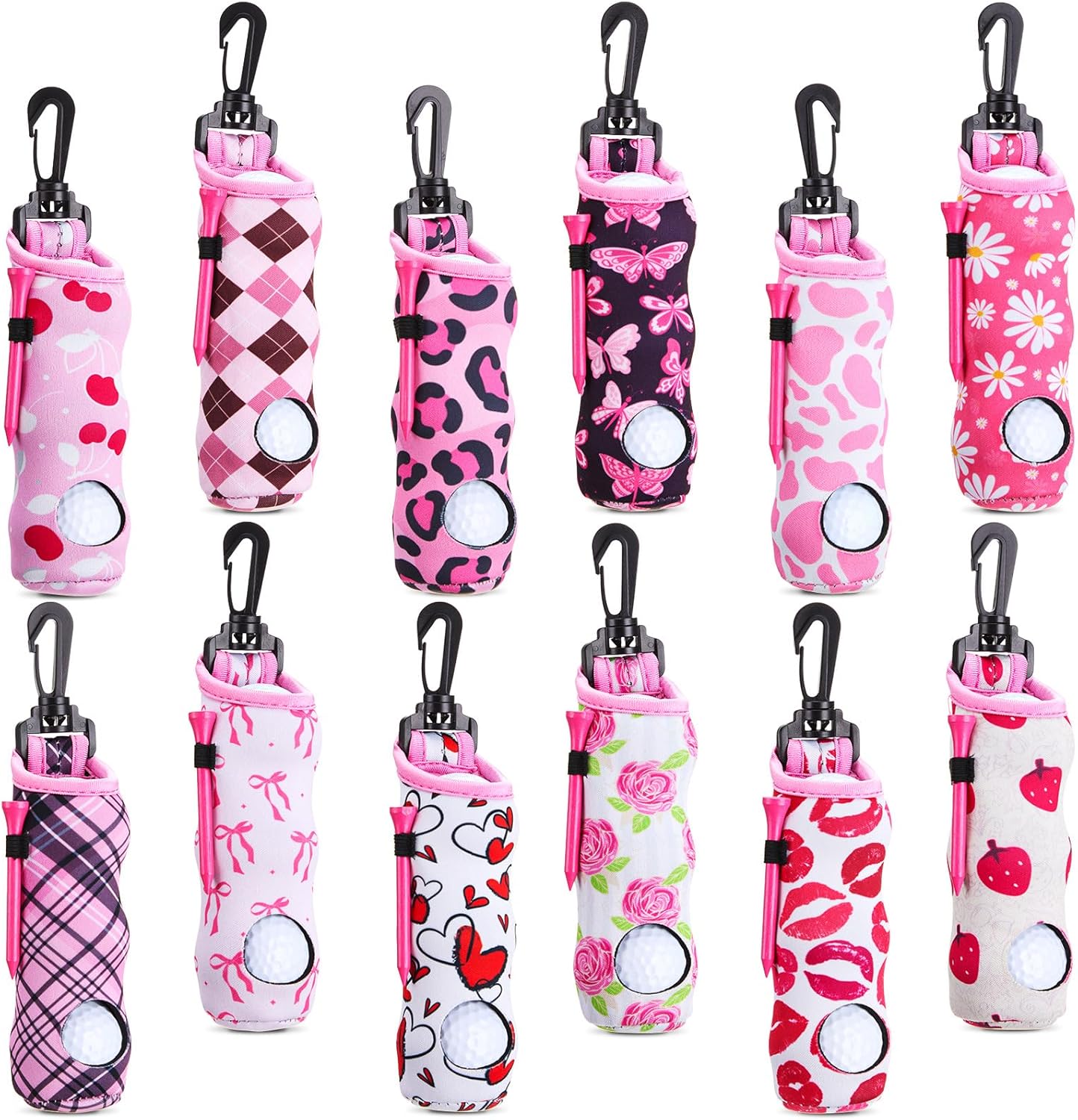 WILLBOND 12 Pcs Golf Ball Tee Holder Neoprene Pouch Golf Ball Carry Bag Multicolor Portable Accessories for Man Woman
