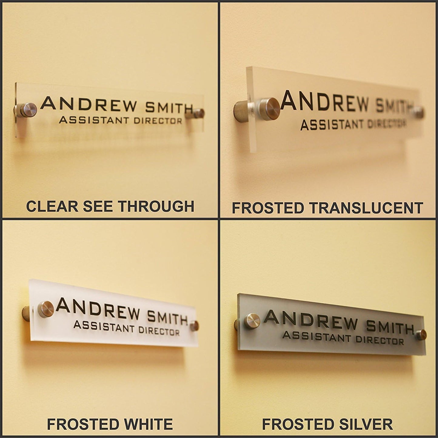 Personalized Office Wall Name Plate Sign. Modern Stainless Steel Legs (Frosted Silver)