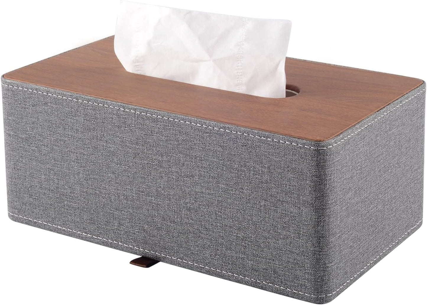 Tissue Box Cover Rectangle Tissue Box Holder PU Leather Facial Organizer with Magnetic Bottom,Decorative Napkin Caddy for Vanity Dresser Night Stand Table Countertop Home Office Car,Grey