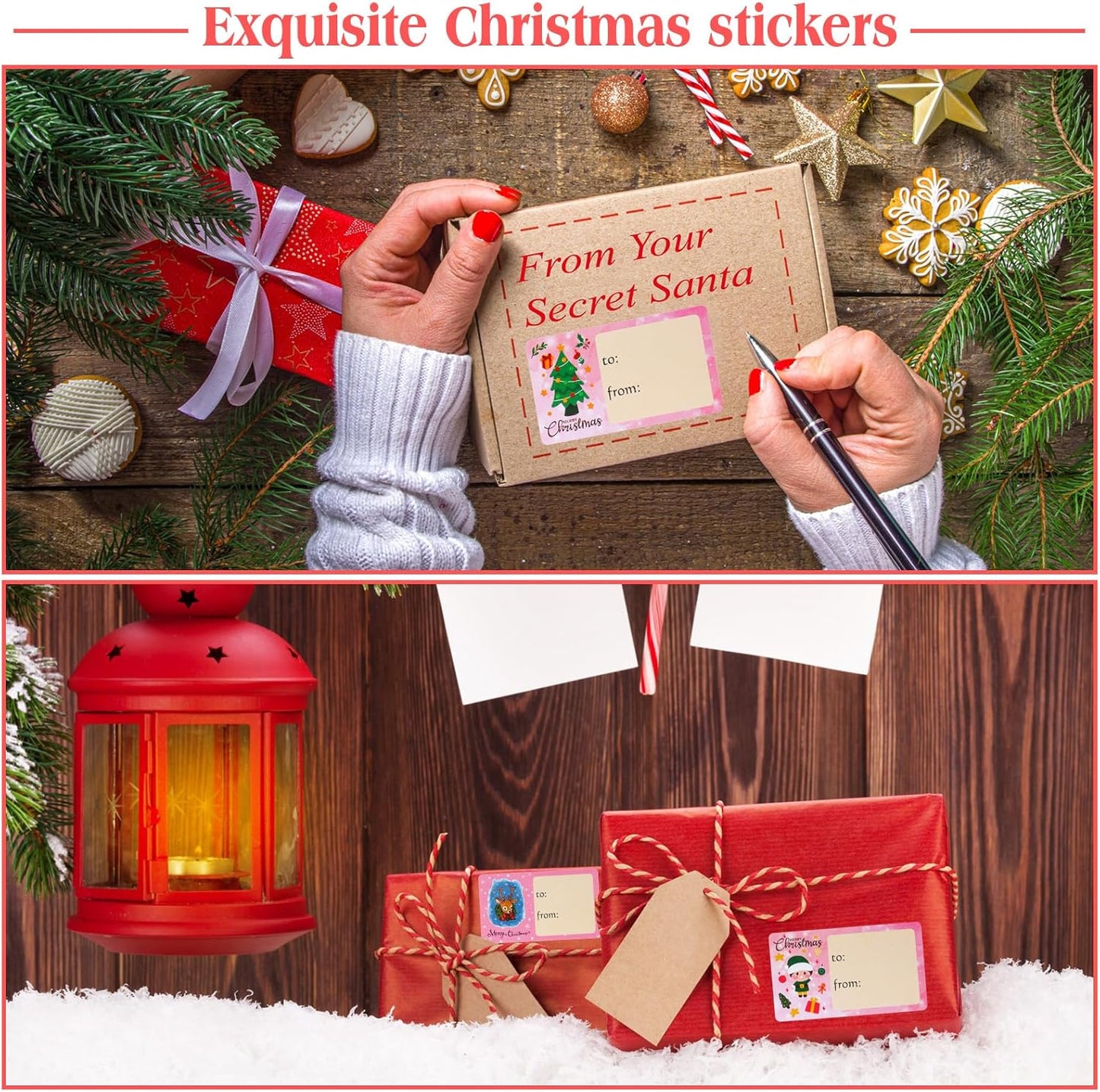 Outus 500 Pieces Christmas Tags Self Adhesive Gift Tags for Xmas Presents Christmas Name Labels Stickers for Wrapping Paper Festival Birthday Holiday Decor(Simple Style,2.76 x 1.57 Inch)