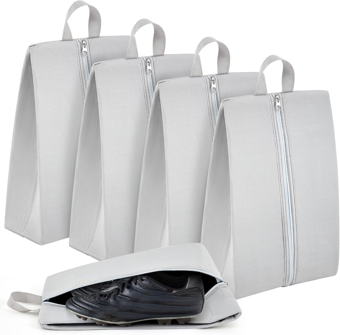 Leinuosen 4 Pack Smell Proof Shoe Cleat Bag for Travel Water Resistant Odor Absorbing Lightweight Golf Soccer Shoe Storage Organizer Pouch with Zipper for Gym Sports Work Men Women (Gray)