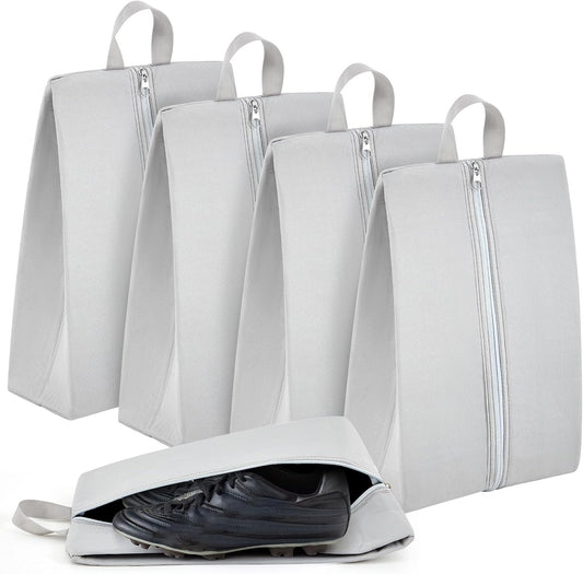 Leinuosen 4 Pack Smell Proof Shoe Cleat Bag for Travel Water Resistant Odor Absorbing Lightweight Golf Soccer Shoe Storage Organizer Pouch with Zipper for Gym Sports Work Men Women (Gray)