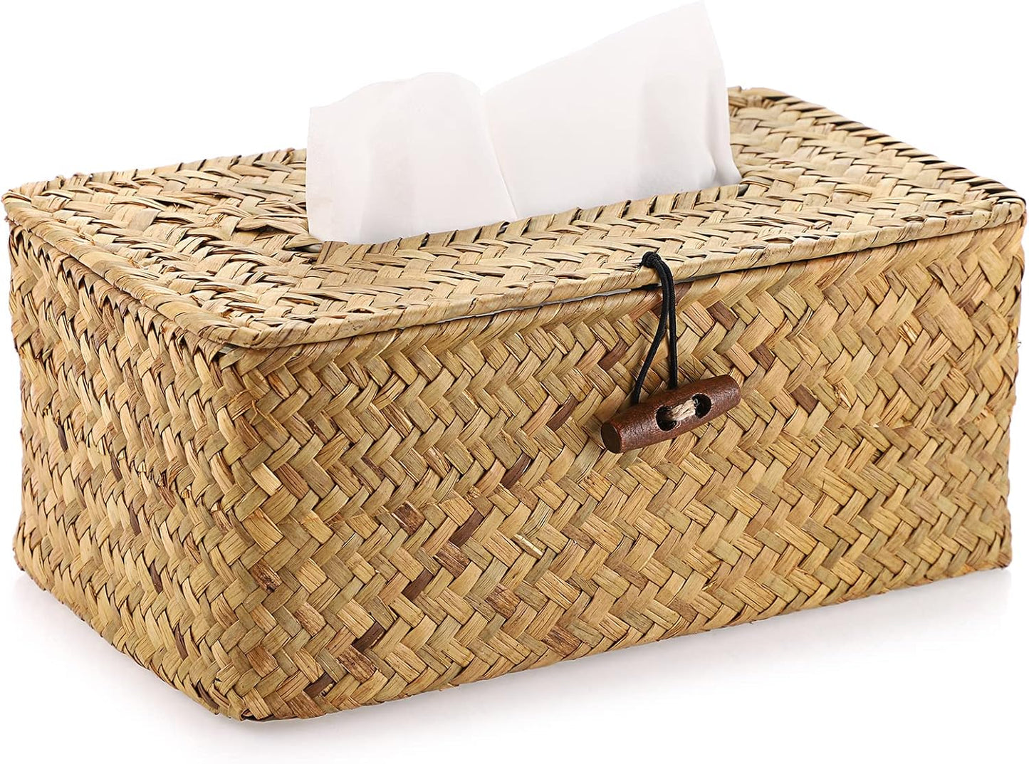 Sumnacon Tissue Box Cover Rectangle Tissue Box Seagrass Tissue Box Holder Woven Tissue Holder Decorative Tissue Cover for Bathroom Tissue Box Cover Rectangular for Home Office Table Yellow
