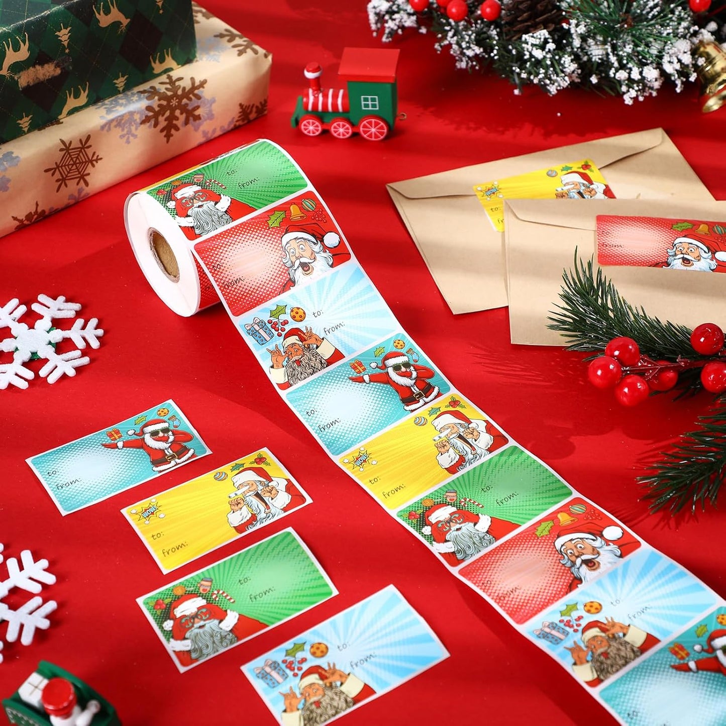 Outus 500 Pieces Christmas Tags Self Adhesive Gift Tags for Xmas Presents Christmas Name Labels Stickers for Wrapping Paper Festival Birthday Holiday Decor(Funny Style,2.76 x 1.57 Inch)