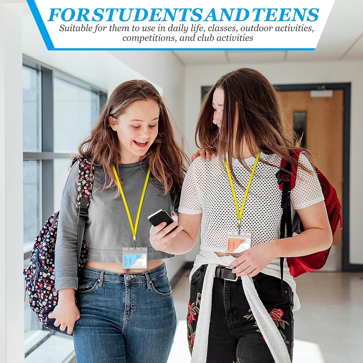 50 Pack Yellow Lanyards for ID Badge Holder - Durable Flat Lanyards with Swivel Hook and Badge Clip