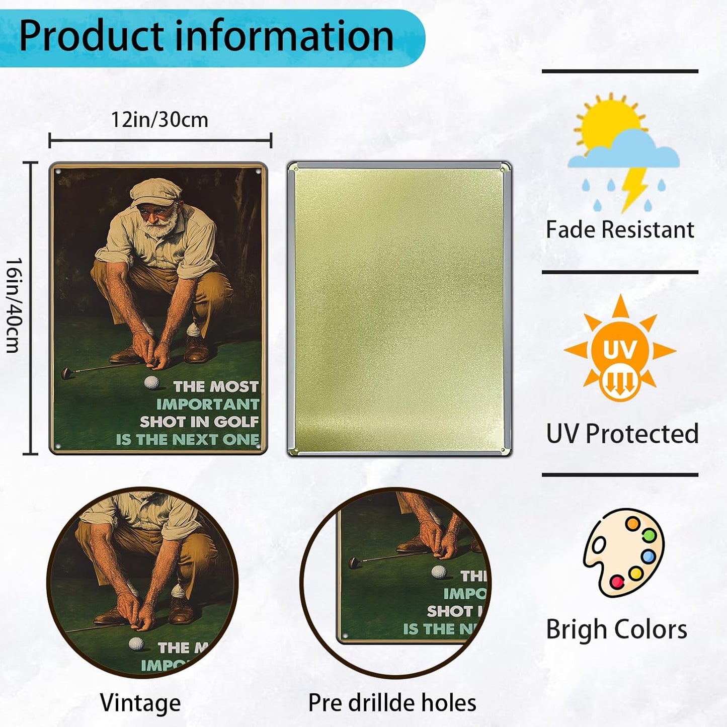 Golf Vintage Metal Tin Sign The Most Important Shot in Golf for Home Bar Club Coffee shop Man Cave Wall Decor 12x16 Inch