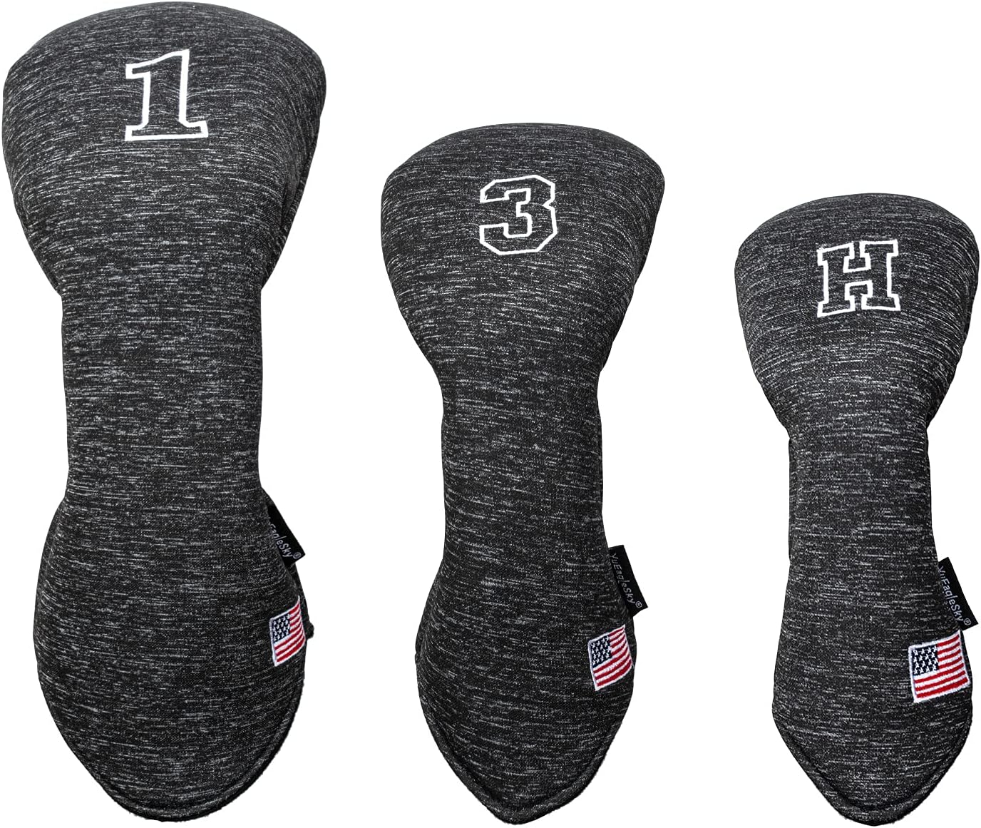 Golf Driver Head Covers 3-Pack for Men & Women - Premium PU Leather with Elephant Embroidery, Double Elastic Band (Driver/Fairway/Hybrid), Waterproof & Durable - White Grey or Black Grey