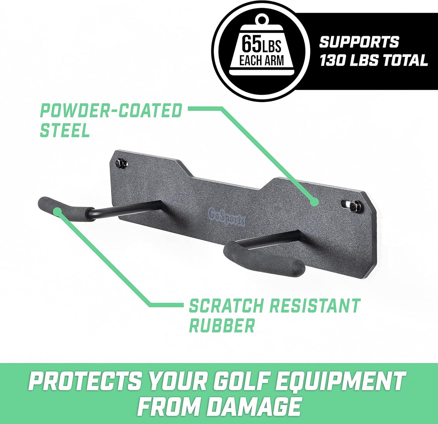 GoSports Wall Mounted Golf Bag Storage Rack - Holds 2 Golf Bags