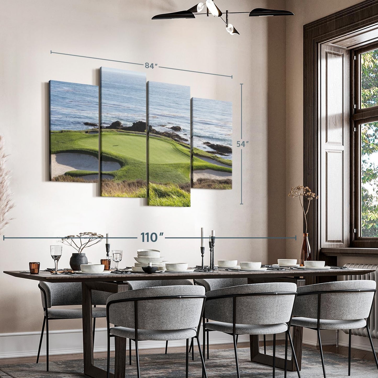 Elephant Stock Pebble Beach Golf Turf Wall Art - Horizontal Canvas - 4-Piece Hallway Wall Decor - Photographic Canvas Print - Brown and Blue Decor for Wall - 84" X 54"